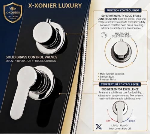 Image of X-XONIER Luxury 5in1 Thermostatic Shower panel System,front Power front jet,Large Overhead shower Handheld, Tub Spout,Hot$Cold mixture, temperature display shower set panel