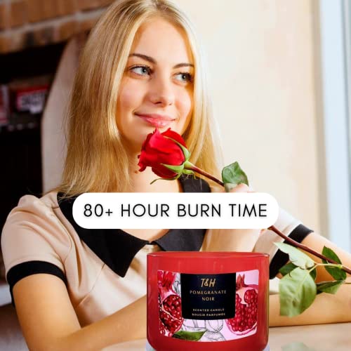 3 Wick Scented Candle Pomegranate Noir (Pomegranate, Blueberry, Orange, Strawberry & Vanilla) | Relaxing Aromatherapy Soy Candles Clean Burning | Large Winter Candles For Home Scented, Long Burn Time #TOP3