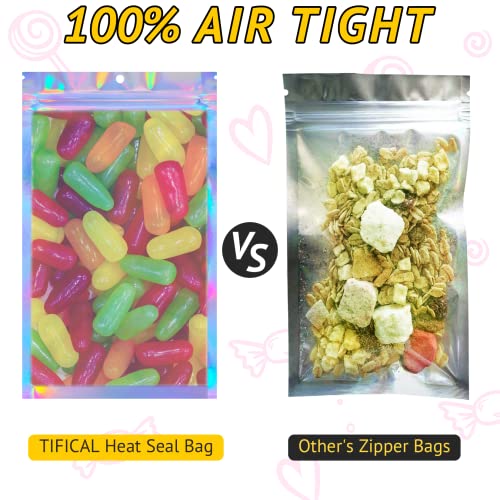 TIFICAL 100 PCS Holographic Bags for Lashes, Press On Nails, Candy, Small Baggies Sample Bag Smell Proof Packaging Bag for Jewelry, Resealable Bags for Small Business, Food Storage Bags