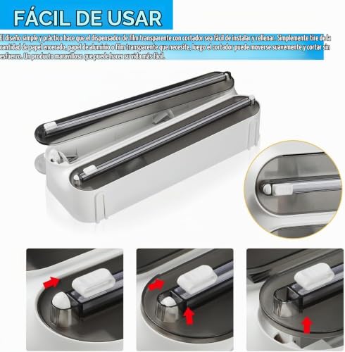 Miniatura 6 de Aichilra Dispensador Papel Aluminio Y Film, Upgraded Aluminum Magnetic Film Transparente Papel Organizer With Long Lasting Sharp Sheet, 3 In 1 Portarrollos Papel Cocina, Blanco