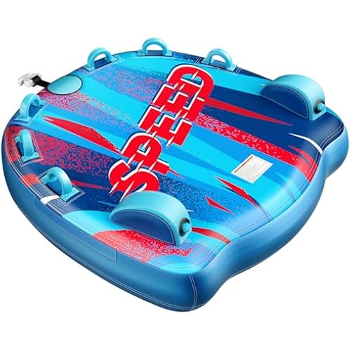 2025 Upgrade Towable Tubes for Boating 1-3 Riders Inflatable Water Sport Towable Tube for Boat Heavy Duty Nylon Cover with Zipper Bolster Fins Safety Air Valve Padded Handle