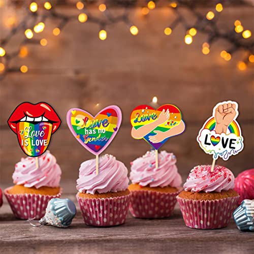 Gay Pride Cupcake Toppers Lgbt Pride Cupcake Picks For Party Supplies Rainbow Decorations Dessert Decor Love Is Love Cake Photo Props 30Pcs #TOP1