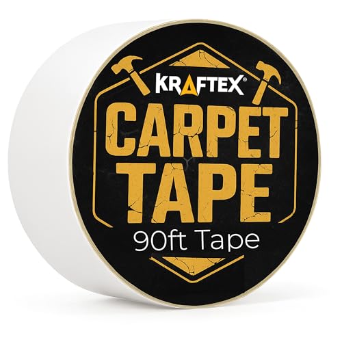 Kraftex Carpet Tape 90ft Roll for Rugs Mats Pads Runners [Anti Slip Non Skid Technology] Indoor Gripper Tape Double Sided Adhesive [Works on Any Floor] Grips Hardwood Tile Laminate Floor (90ft)