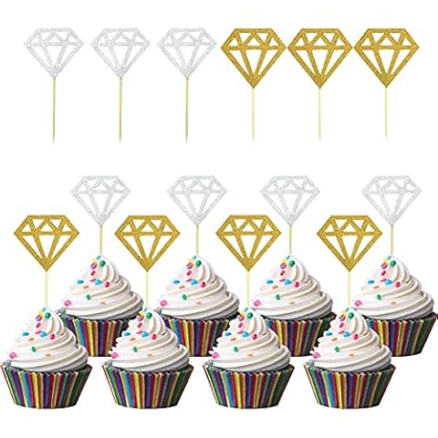 60 Pack Glitter Diamond Cupcake Toppers Cover