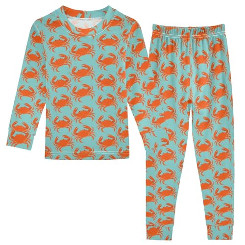Crab Pattern Cute Pajama Sets Long Sleeve Top and Pants, Snug Fit Sleepwear for Night Wears