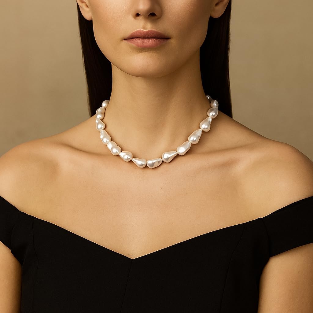 Chunky Pearl Choker Necklaces for Women,Irregular Pearl Beaded Choker Wedding Necklace Delicate Jewelry for Women Simple Bridesmaid Jewelry Gifts - Image 4