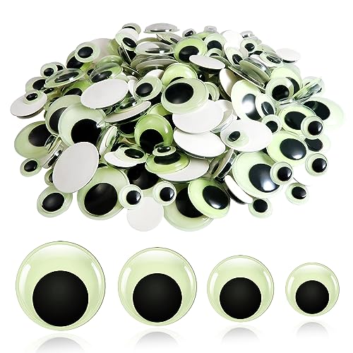 TOAOB 300pcs Glow in The Dark Wiggle Googly Eyes Self Adhesive Luminous Googly Eyes 10mm 15mm 20mm 24mm Plastic Sticker Eyes for DIY Crafts Scrapbooking Decoration