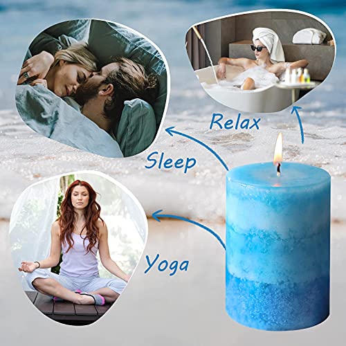 Pillar Candles Ocean Scented, Immeiscent Aromatherapy Candles, 50+ Hours Burn Long Lasting, Blue Mottled Layered Candles For Home Scented, Spa, Restaurant, Set Of 3(Dia:3Xh:4”) #TOP1
