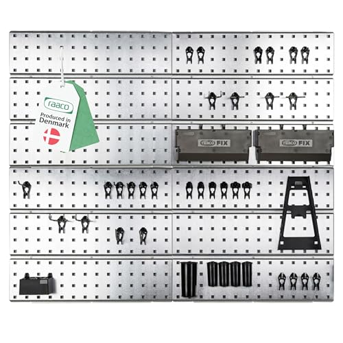 raaco Start Set 38 Paroi D'Outils Galvanisée - Panneau Perforé Atelier avec 38 SuperClips, 104 x 88 cm, Capacité Totale de Charge 300 kg, Porte Outils Mural, Système d'Organisation d'Atelier