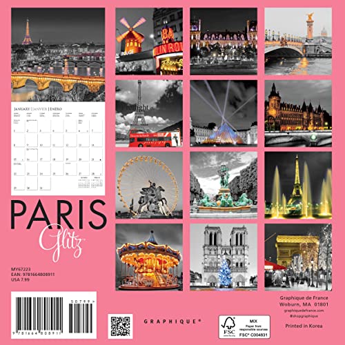 Graphique 2023 Paris Glitz Mini Wall Calendar | 7” X 7” | Thick Paper | Home & Office Organizer | Large Monthly Grid | 3 Languages & Marked Holidays | 4 Month Preview Page For 2024 #TOP1