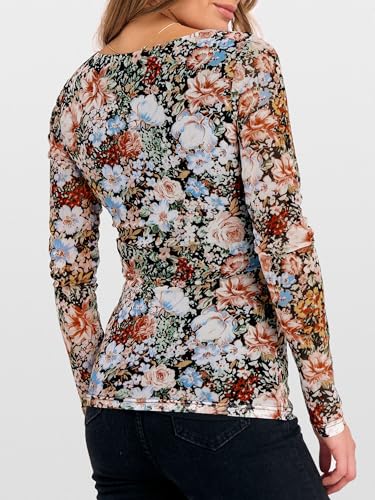 Prinbara Womens Mesh Long Sleeve Tops Square Neck Floral Shirts Going Out Slim Fit Basic T Shirts 2025 Fall Outfits4