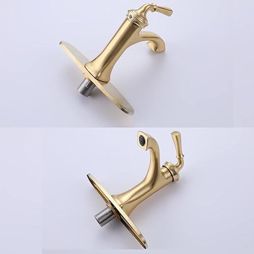 Miniatura 4 de RBROHANT RBF65007BGP - Grifo de baño de oro cepillado, apto para 1 o 3 agujeros, mango único, placa de cubierta y líneas de suministro incluidas,