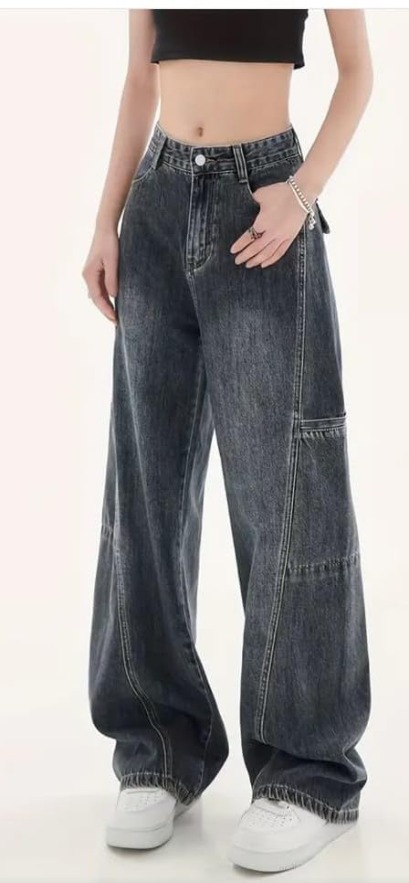 Image of ODDMONEKY Baggy Jeans for Women || Korean Jeans for Women || Wide Leg Korean High Waist Baggy Denim Pants (Wjeans-7)