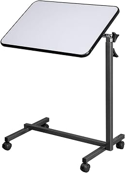 Vasitelan Overbed Table Bedside Table,Swivel Wheel Rolling Tray,Adjustable Over Bedside Home Desk,Laptop, Reading, Eating Breakfast Cart Stand Silver Grey