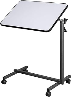 Vasitelan Overbed Table Bedside Table,Swivel Wheel Rolling Tray,Adjustable Over Bedside Home Desk,Laptop, Reading, Eating Breakfast Cart Stand (Silver Grey)