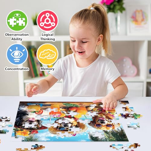 Rompecabezas para niños de 100 piezas, tema Dogs Summer Sips, material de cartón, tamaño 15x11 pulgadas miniatura 5