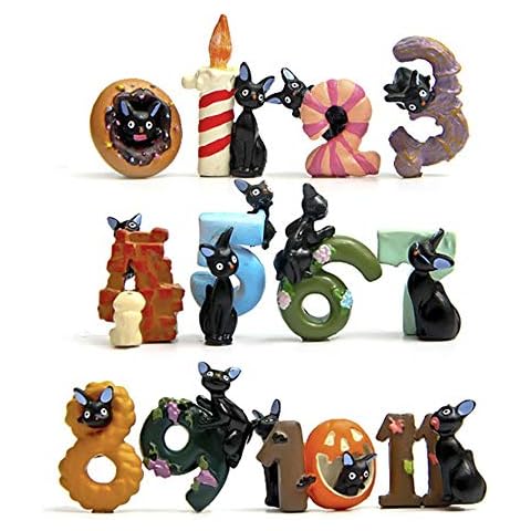 M Joy Decor Black Cat Design 0-11 Number Figurine Playset, Cute Mini DIY Kit for Micro Landscape Decoration Figure Set Cover