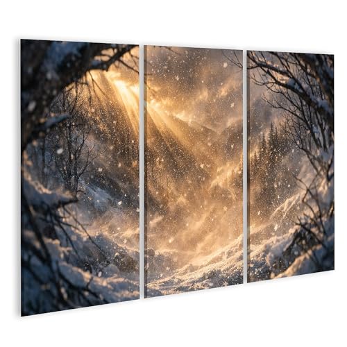 Tableau sur toile paysage d winter decoration murale triptyque neige soleil 3 pieces