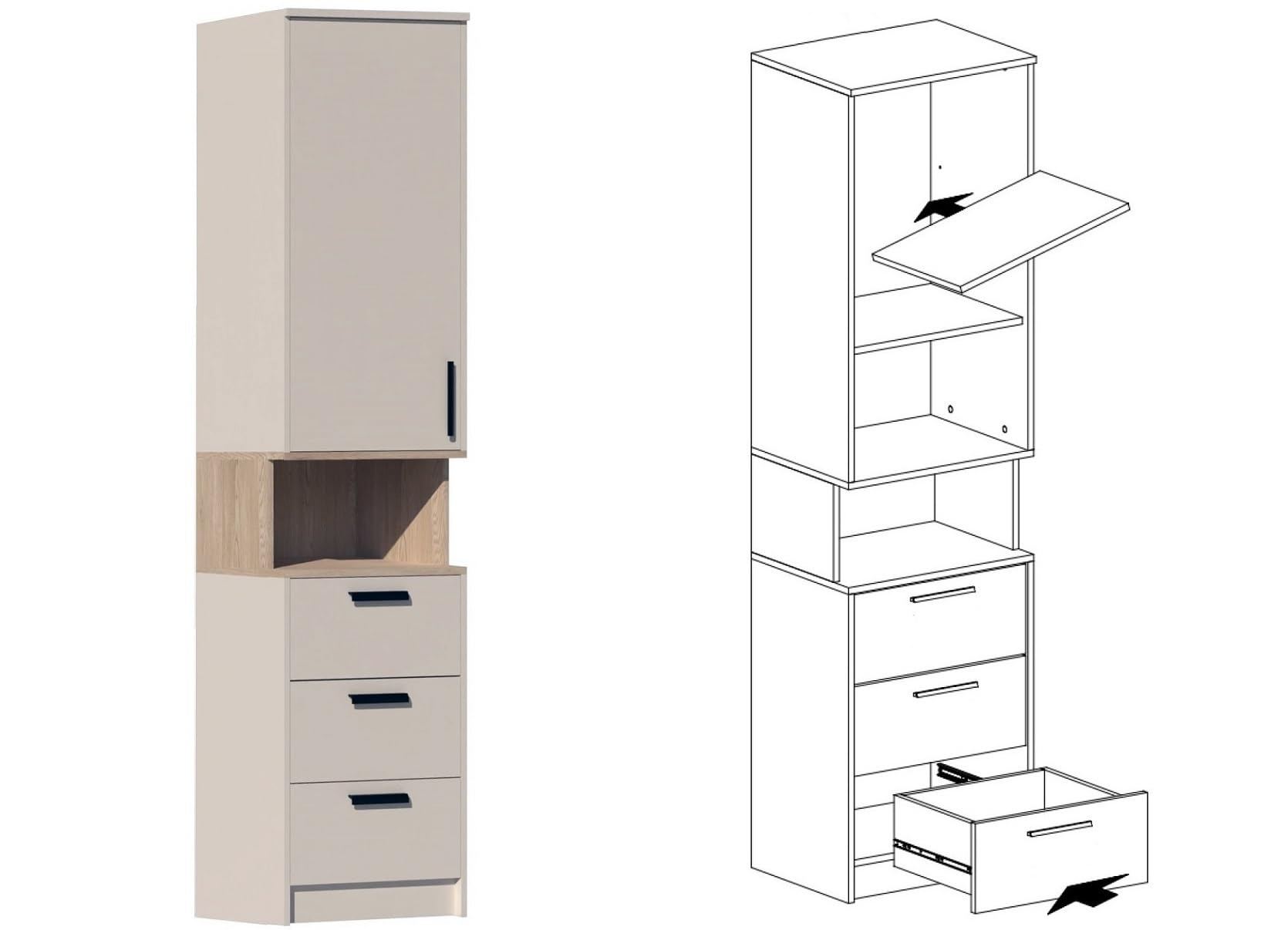 Eckkleiderschrank Set Gustavo 12 mit Schrankerweiterung 40 cm Eckschrank mit Regal Kleiderschrank Schlafzimmer Möbel Schrank Schlafzimmer Kinderzimmer CASCHMERE, Eiche Riviera