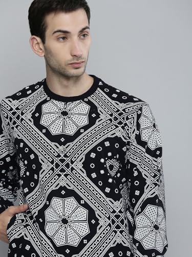 Image of The Indian Garage Co Men Regular Fit Floral Crew Neck Overhead Sweatshirt
