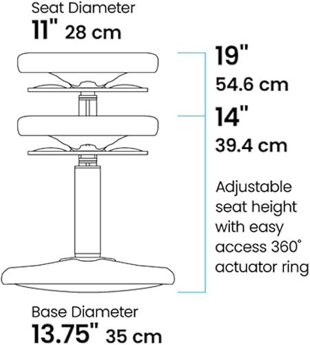 Miniatura 49 de Kore - Silla de altura ajustable, asiento activo para niños, adolescentes: Mejor que una pelota de equilibrio, asientos flexibles para aula. Negro