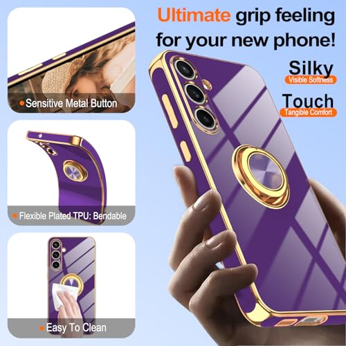 Gritup for Samsung Galaxy S23 FE Case | 2Pcs Screen Protector | 360° Rotation Ring Holder Magnetic Kickstand, Plating Gold Edge Soft TPU Shockproof Protective Cover for S23 FE, Purple - image 7