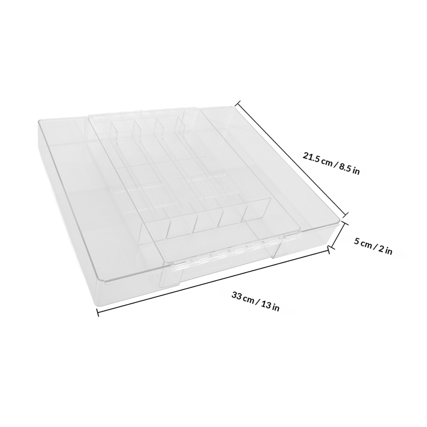 Supvox Ausziehbarer Besteckkasten Transparent aus Kratzfestem Acryl mit Gerillten Schubladenteilern für Küchenbesteck und Schmuckaufbewahrung