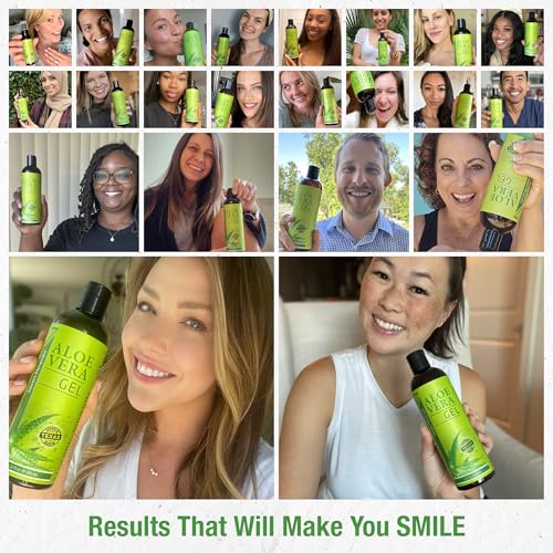 Image of Seven Minerals Aloe Vera Gel with Freshly Cut Pure Organic Aloe - Big 16oz with Treatment Pump - Texas grown, Vegan, Unscented - For Face, Skin, Hair - Summer Beach Vacation Essentials