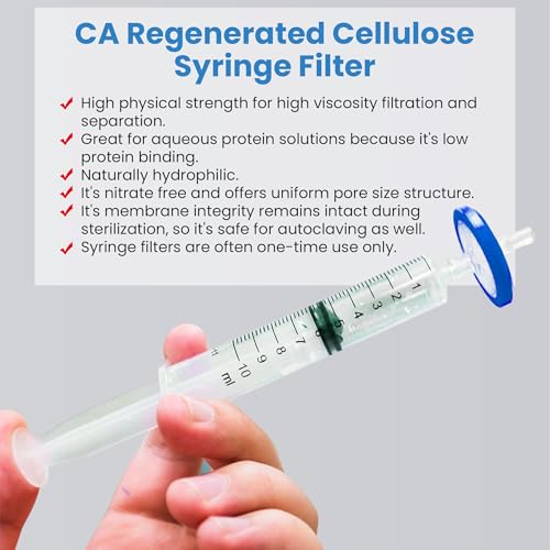 Image of Cellulose Acetate Membrane Syringe Filter 25mm Diameter 0.22um Pore Size Syringe Lab Filter for Laboratory School Science, Pack of 10 (Model AMCA02225)