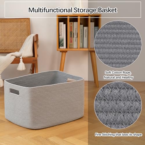 Image of OIAHOMY XXLarge Rectangle Blanket Basket-96L, Cotton Woven Basket for Storage, Dirty Clothes Basket for Living Room, Nursery, Bedroom, Toy Organizing with Handle, 24 inch x 16 inch x 15 inch, Grey
