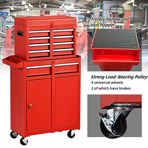 Big Rolling Tool Chest, Tool Chest with Drawers and Wheels Tool Cabinet Tool Storage Removable,Rolling Tool box with Lockable Drawers, Toolbox for Mechanics Garage Workshop (Red)