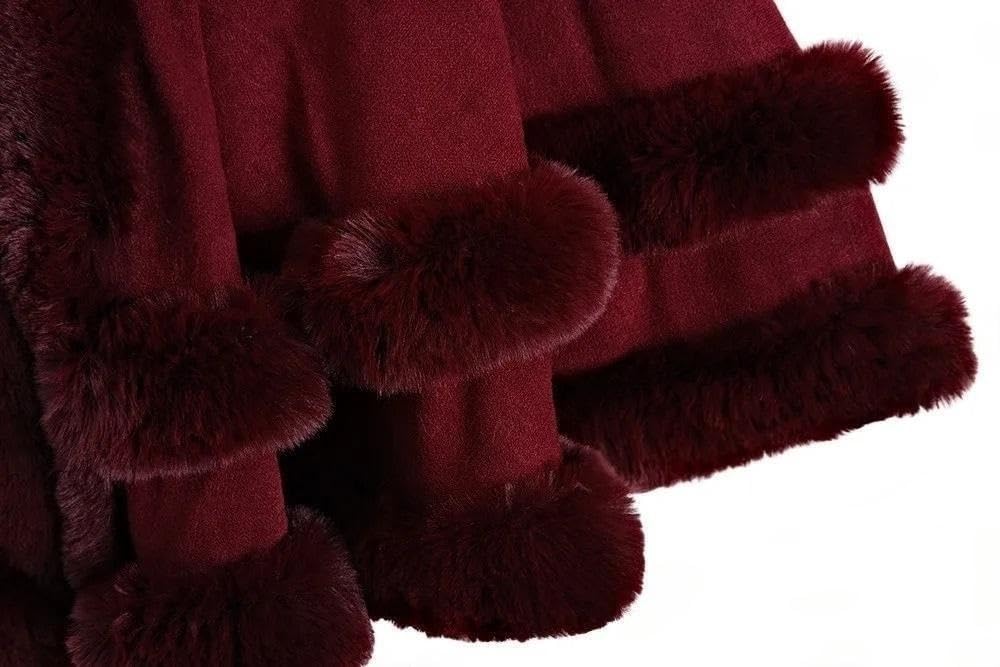Cape-Mantel for Damen, Schals und Stolen, Abendkleider, Umhang mit Kunstpelzkragen, Pashmina-Jacken mit Rüschensaum