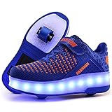 FZ FUTURE Unisex Kinder mit Rollen Skateboardschuhe LED Leuchtend Schuhe Sportschuhe Rollen Schuhe Skateboard Turnschuhe Outdoor Sports 7 Farbe Gymnastik Sneaker für Jungen Mädchen,99 Blue,36