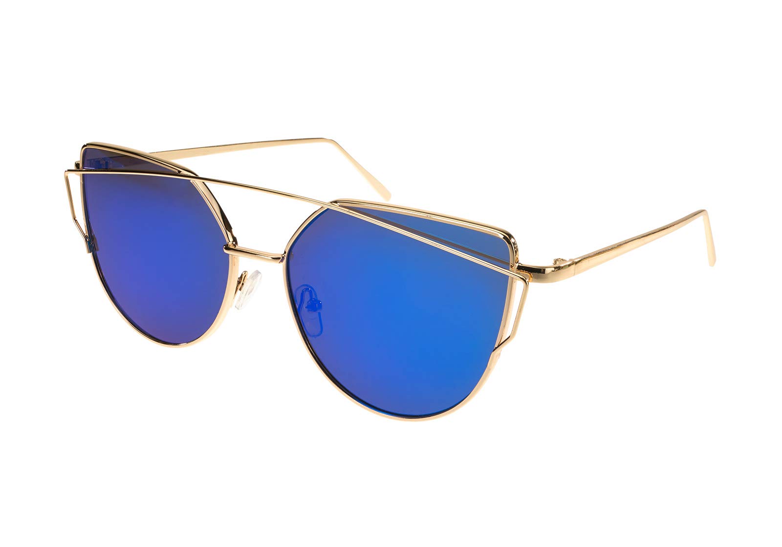 MFAZ Morefaz Ltd Women Ladies Fashion Mirror Cat Eye Sunglasses Case Metal Frame UV400 (Blue Mirrored)