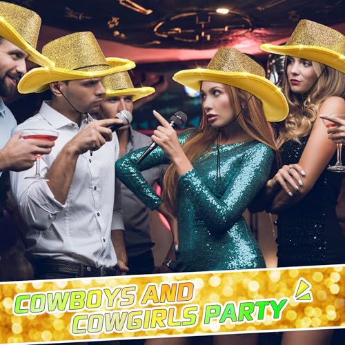Image of Kigeli 10 Pcs Lights LED Cowboy Hat for Adult LED Flashing Hat for Western Cowboy Women Men Role Play