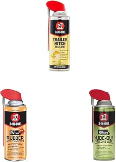 3-IN-ONE Trailer Hitch Gel Lube & RVcare Rubber Seal Conditioner with Smart Straw Sprays 2 Ways, 11 OZ & RVcare Slide-Out Silicone Lube, Premium RV Slide-Out Lubrication, 11 OZ. Can 1-Pack