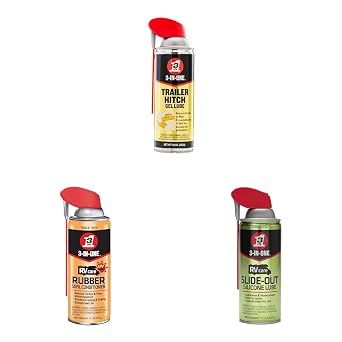 3-IN-ONE Trailer Hitch Gel Lube & RVcare Rubber Seal Conditioner with Smart Straw Sprays 2 Ways, 11 OZ & RVcare Slide-Out Silicone Lube, Premium RV Slide-Out Lubrication, 11 OZ. Can 1-Pack