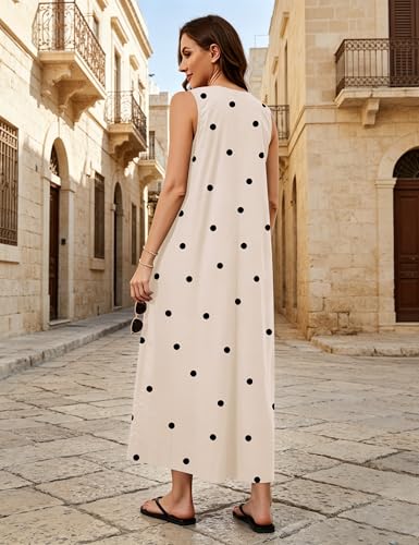Image of Women Flowy Maxi Dress Ruched Sleeveless Long Dress Vacation Fashion Summer Casual Loose Fit Sundress with Pockets
