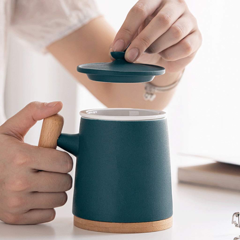 Kaffee-Becher Keramikbecher Große Kapazität Wiederverwendbare Kapazität Becher mit Griff mit Löffel-förmigen Deckel Kreative Kaffeetasse Büro Teetasse 400ml (Color : White)