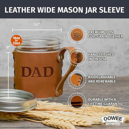 Oowee Products Oowee Customizable Genuine Leather Sleeve + Wide Mouth Mason Jar Set thumb #1