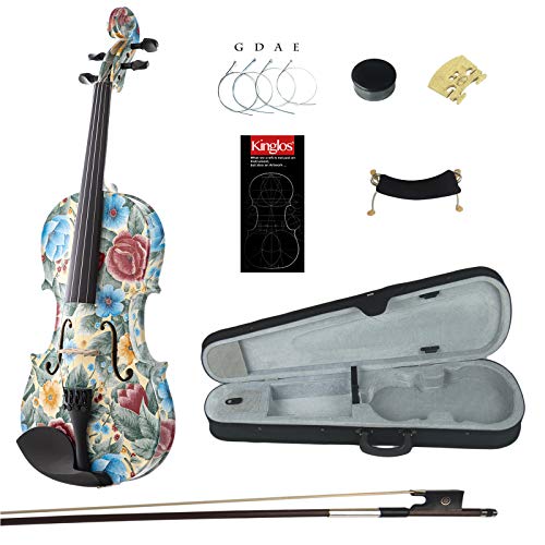Kinglos 4/4 Cold-Rock Colored Ebony Fitted Solid Wood Violin Kit with Case, Shoulder Rest, Bow, Rosin, Manual, Extra Bridge and Strings Full Size