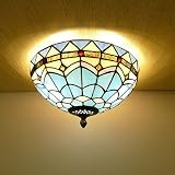 LED Retro Wohnzimmer Deckenleuchte Tiffany Stil Vintage Schlafzimmer Deckenlampe Blau Jugendstil Mediterraner-Lampen Gang Beleuchtet Porch Light Corridor Leuchten Balkon Ø40cm Farbe Glas Lampenschirm