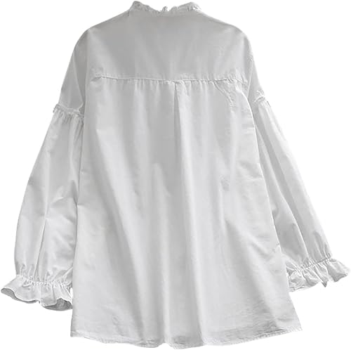Miniatura 4 de Lindas camisetas con botones para mujer, a la moda, casual, cuello con volantes, manga farol, blusa elegante para otoño