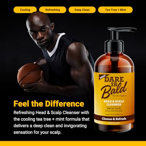 DARE TO BE BALD Dare 2B Bald Head & Scalp Cleanser | Bald Head Shampoo with Tea Tree Oil, Mint & Green Tea Extract | Bald Scalp Moisturizer and Exfoliator for Men - 8 FL OZ