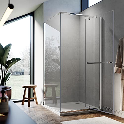Elegant Corner Shower Enclosure 36'' D X 36'' W X 72'' H Pivot Shower Door 1/4 In.clear Glass Chrome Stainless Steel Bathroom Square Frameless Hinge Shower Enclosure #TOP1