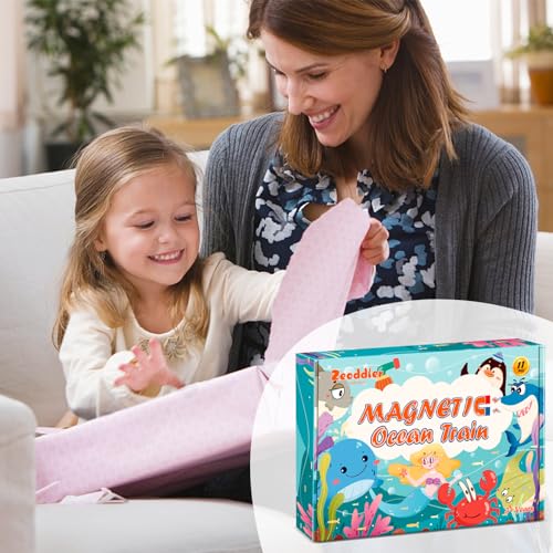 image for Zeoddler Toys for Toddlers, 11 Magnetic Wooden Sea Animals Train Set, 