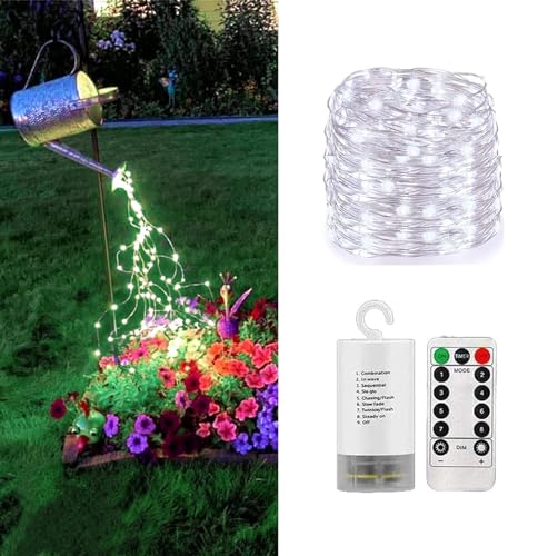 ZNYCYE 1 Pack 8 Modes Firefly Bunch Lights,Waterfall Lights Battery Operated 220 LED 10 Strand(No Watering Can) Fairy String Lights for Outdoor Indoor Party Decoration (Cool White)