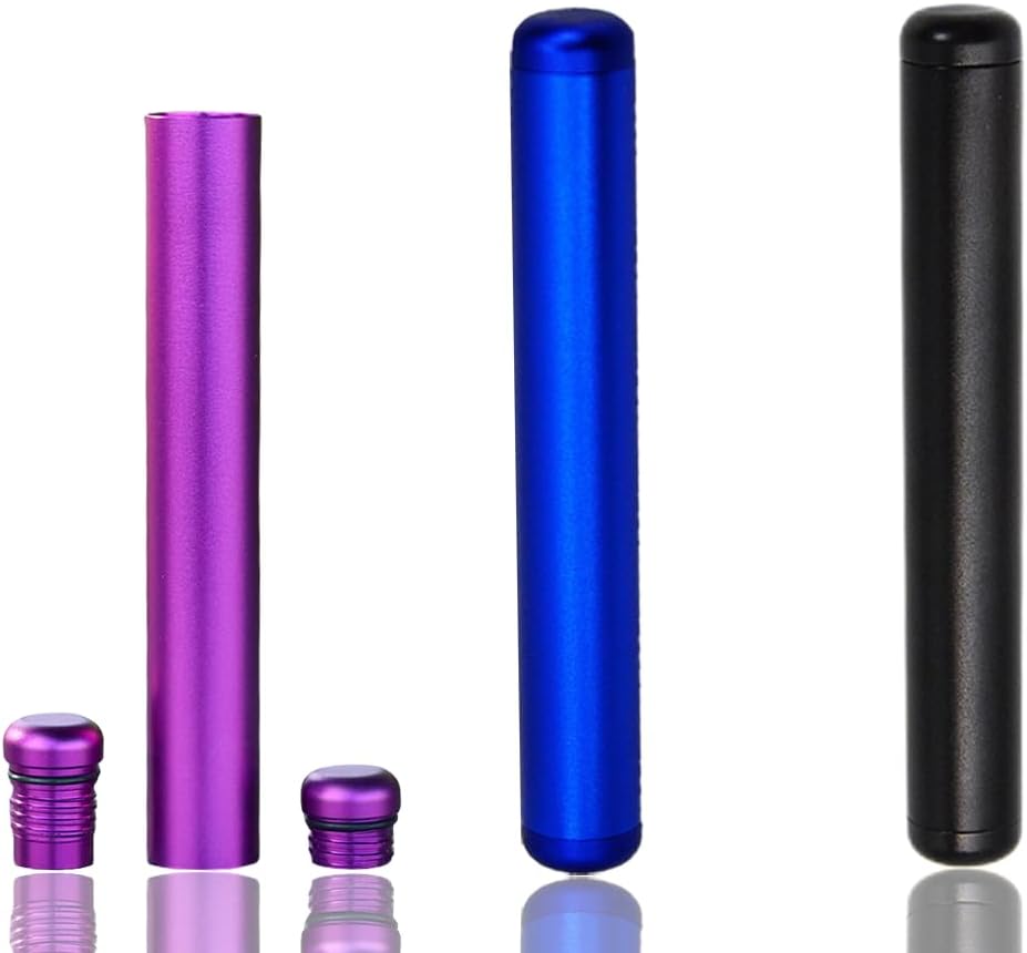 Air Tight Metal Tube Container, Water Proof Tube Storage, Fit in Pocket Purse Lightweight Portable Travel (3 Pack)