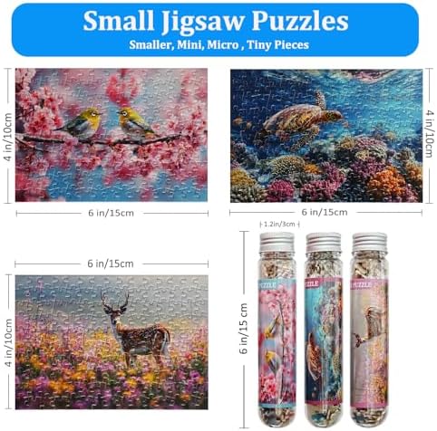 Luneko Small Jigsaw Puzzles for Adults Challenging Puzzle Small Puzzles Mini Jigsaw Puzzles 150 Pieces Micro Tiny Puzzle Elk Birds Turtle Animals Landscape Travel Puzzle 6 x 4 Inches 3 Packs — view 2