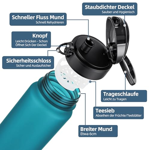 OLDLEY 1 Liter Wasserflaschen mit Sieb, BPA-freie, auslaufsichere Trinkflasche, leichte… – Ansicht 2